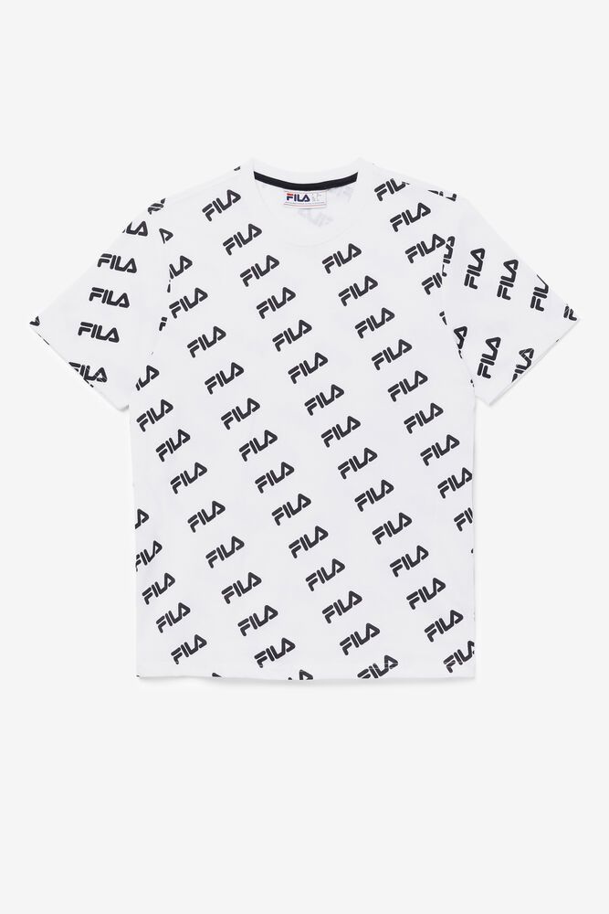 Fila T-Shirt Diagonal Logo Mens White - India TBN-327951